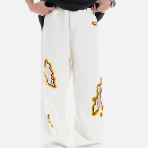 Concert Outfit Street Flame Towel Embroidered Jeans