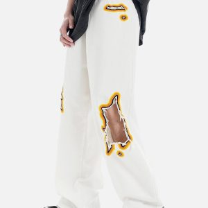 Concert Outfit Street Flame Towel Embroidered Jeans