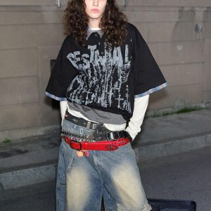 Concert Outfit Street Graffiti POLO Lapel Shirt