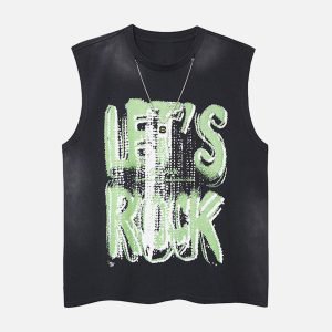 Concert Outfit Street Graphic Spray Print Necklace T-Shirt