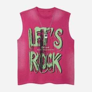 Concert Outfit Street Graphic Spray Print Necklace T-Shirt