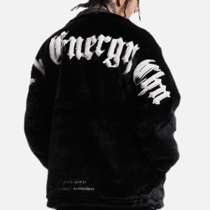 Concert Outfit Street Letter Embroidered Fleece Jacket