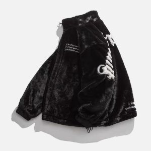 Concert Outfit Street Letter Embroidered Fleece Jacket