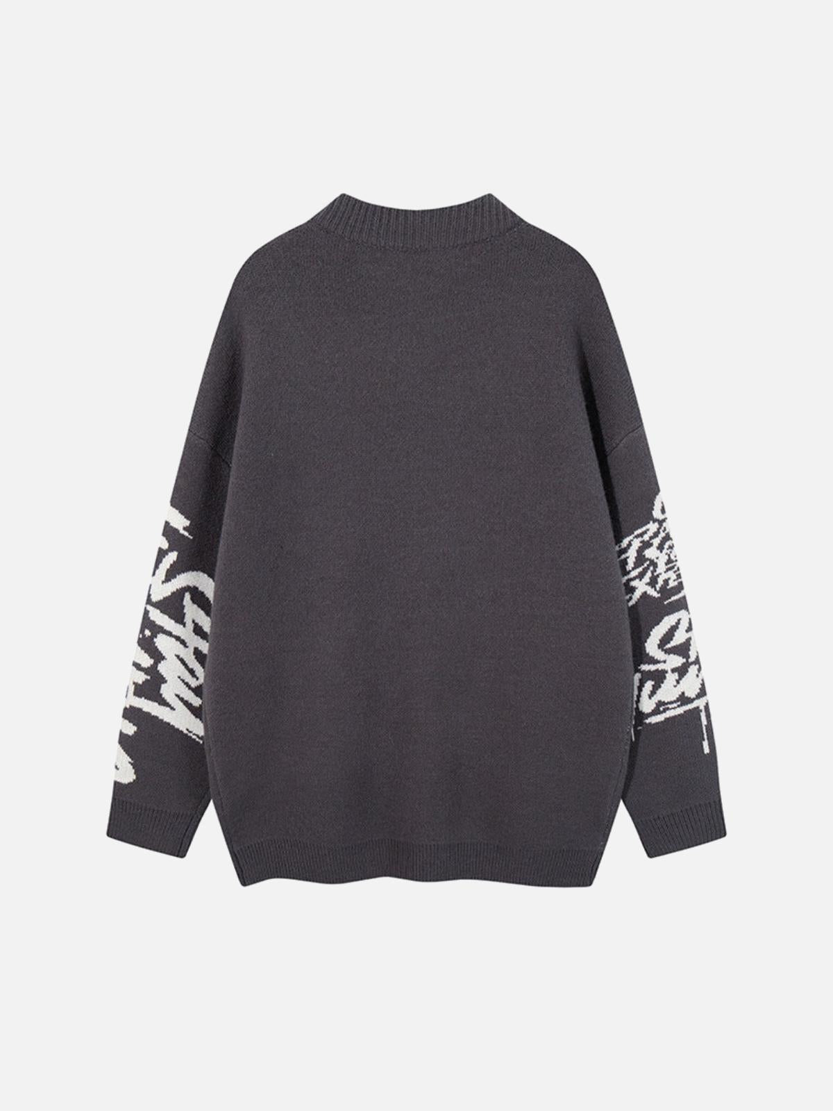 Concert Outfit Street Letter Graffiti Jacquard Sweater Concert Outfit Street Letter Graffiti Jacquard Sweater