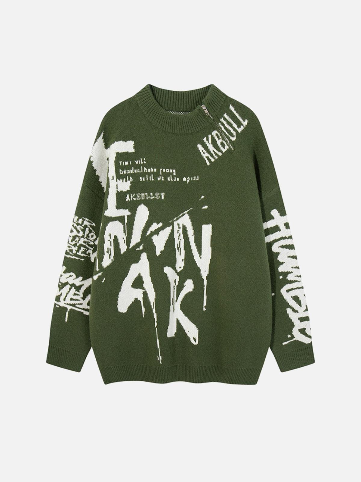 Concert Outfit Street Letter Graffiti Jacquard Sweater Concert Outfit Street Letter Graffiti Jacquard Sweater