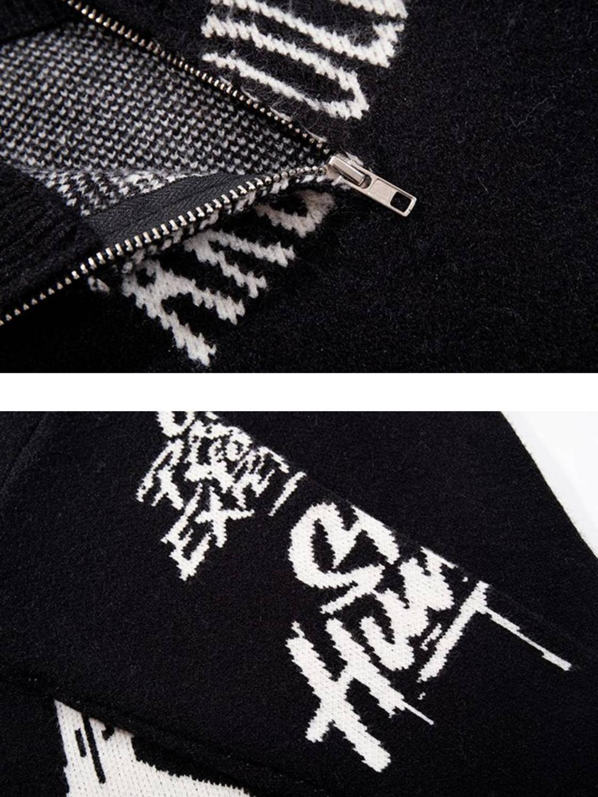Concert Outfit Street Letter Graffiti Jacquard Sweater Concert Outfit Street Letter Graffiti Jacquard Sweater