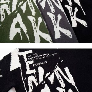 Concert Outfit Street Letter Graffiti Jacquard Sweater