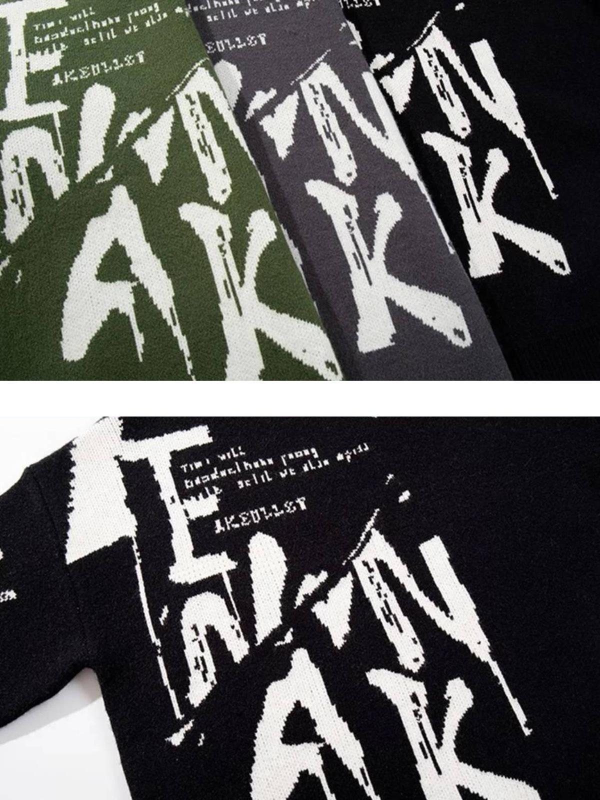 Concert Outfit Street Letter Graffiti Jacquard Sweater Concert Outfit Street Letter Graffiti Jacquard Sweater