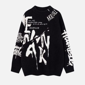 Concert Outfit Street Letter Graffiti Jacquard Sweater