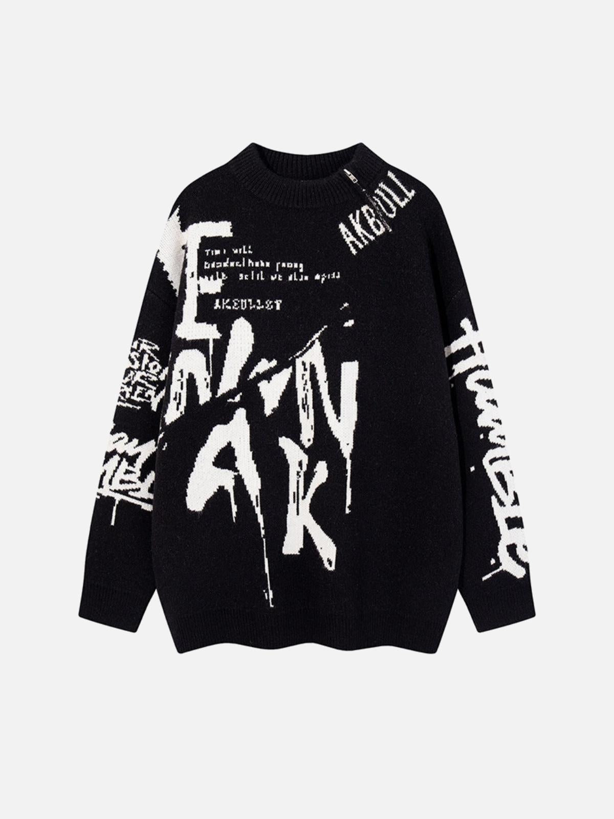 Concert Outfit Street Letter Graffiti Jacquard Sweater Concert Outfit Street Letter Graffiti Jacquard Sweater