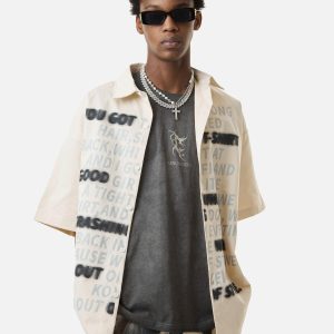 Concert Outfit Street Letter Print Short Sleeve Shirt