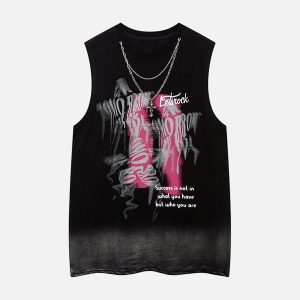 Concert Outfit Street Necklace Graffiti Spray-Painted Vest