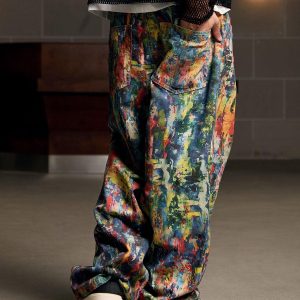 Concert Outfit Street Oil Painting Color Straight Jeans