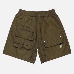 Concert Outfit Street Patchwork Personalized Multi-Pocket Shorts