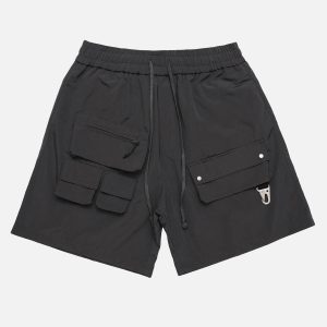 Concert Outfit Street Patchwork Personalized Multi-Pocket Shorts