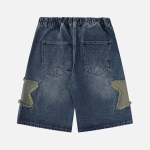 Concert Outfit Street Patchwork Star Embroidered Denim Shorts