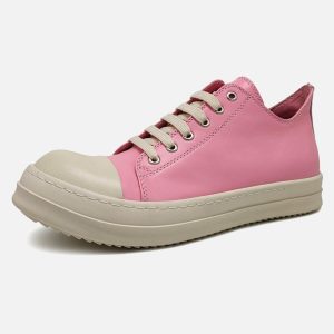 Concert Outfit Street Pink Leather Low-Top Sneakers