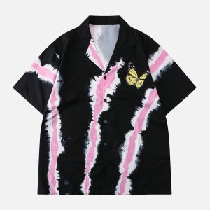Concert Outfit Street Print Butterfly Short Sleeve Shirt