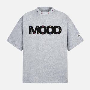 Concert Outfit Street Retro MOOD Patch Embroidered Rivet T-Shirt