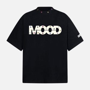 Concert Outfit Street Retro MOOD Patch Embroidered Rivet T-Shirt