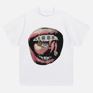 Concert Outfit Street Retro Washed Lip Print T-Shirt