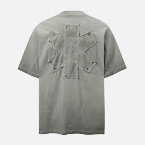 Concert Outfit Street Split Studded Patch T-Shirt