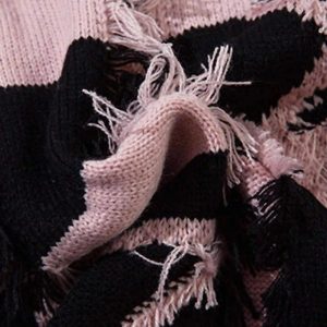 Concert Outfit Street Star Stripe Whisker Ripped Crew Neck Sweater