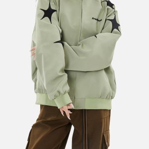 Concert Outfit Street Stars Embroidered Zip-Up Jacket