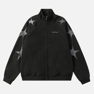 Concert Outfit Street Stars Embroidered Zip-Up Jacket