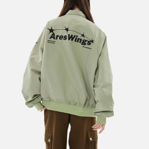 Concert Outfit Street Stars Embroidered Zip-Up Jacket