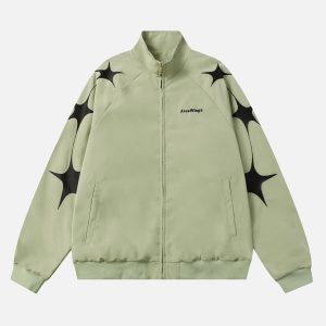 Concert Outfit Street Stars Embroidered Zip-Up Jacket