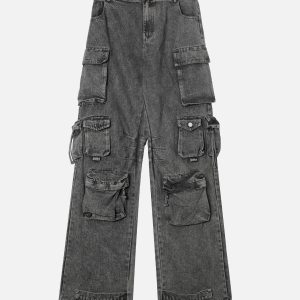 Concert Outfit Street Stitching Multi-Pocket Workwear Washed Jeans