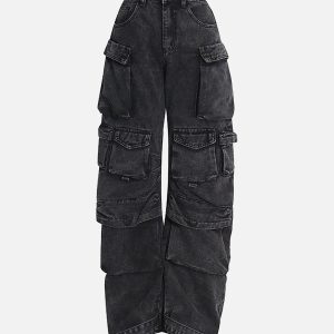 Concert Outfit Street Stitching Multi-Pocket Workwear Washed Jeans