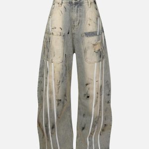 Concert Outfit Street Stripe Dirty Dye Barrel Jeans