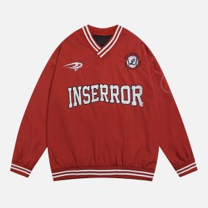 Concert Outfit Street V-Neck Baseball-Inspired Sweatshirt