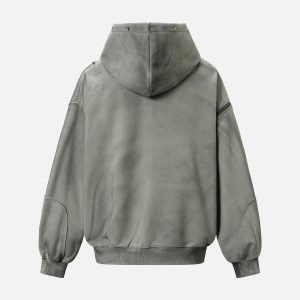 Concert Outfit Street Washed Distressed Stitching Rivet Hooded Jacket