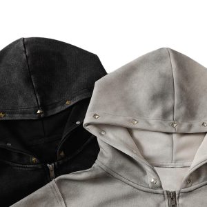 Concert Outfit Street Washed Distressed Stitching Rivet Hooded Jacket