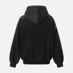 Concert Outfit Street Washed Distressed Stitching Rivet Hooded Jacket