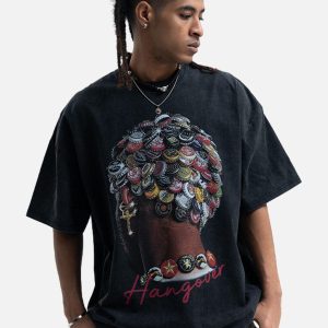 Concert Outfit Street Washed Portrait Print T-Shirt
