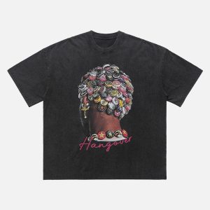 Concert Outfit Street Washed Portrait Print T-Shirt