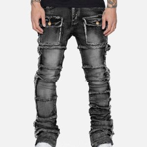Concert Outfit Stretch Patch Layered Bootcut Stacked Jeans