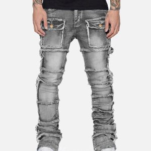 Concert Outfit Stretch Patch Layered Bootcut Stacked Jeans