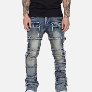 Concert Outfit Stretch Patch Layered Bootcut Stacked Jeans