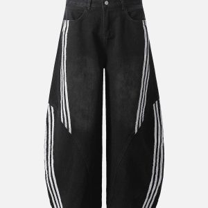 Concert Outfit Striped Stitching Barrel Jeans