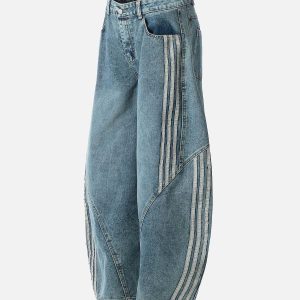 Concert Outfit Striped Stitching Barrel Jeans