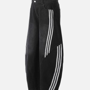 Concert Outfit Striped Stitching Barrel Jeans