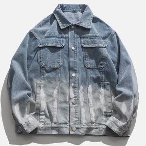 Concert Outfit Striped Washed Ombré Denim Jacket