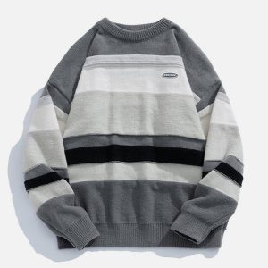 Concert Outfit Stripes Splicing Sweater