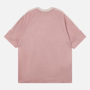 Concert Outfit Suede Contrast Color Spliced Letter Embroidery Oversize T-Shirt