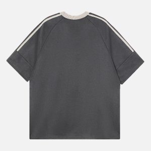 Concert Outfit Suede Contrast Color Spliced Letter Embroidery Oversize T-Shirt